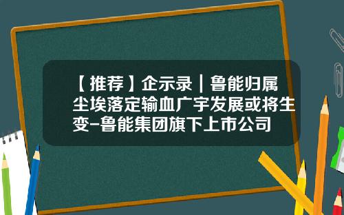 【推荐】企示录｜鲁能归属尘埃落定输血广宇发展或将生变-鲁能集团旗下上市公司