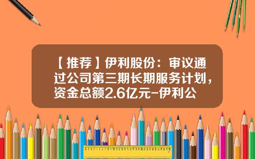 【推荐】伊利股份：审议通过公司第三期长期服务计划，资金总额2.6亿元-伊利公司年终奖
