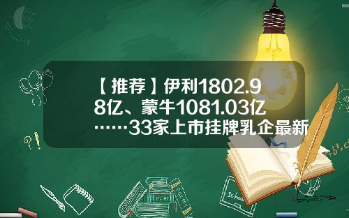 【推荐】伊利1802.98亿、蒙牛1081.03亿……33家上市挂牌乳企最新市值排行榜来了-看股票资讯最好的网站排名