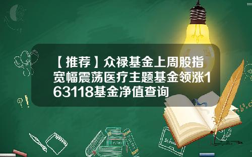 【推荐】众禄基金上周股指宽幅震荡医疗主题基金领涨163118基金净值查询