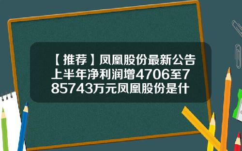 【推荐】凤凰股份最新公告上半年净利润增4706至785743万元凤凰股份是什么公司