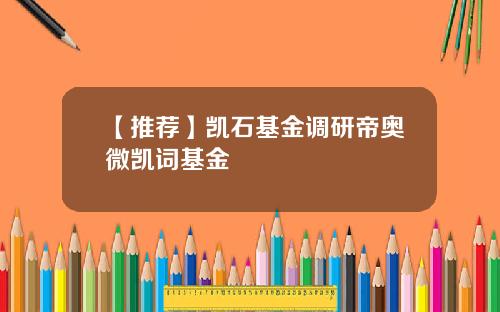 【推荐】凯石基金调研帝奥微凯词基金
