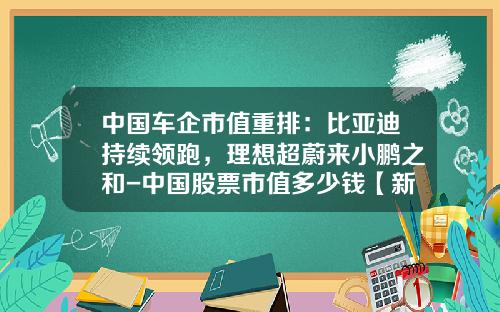 中国车企市值重排：比亚迪持续领跑，理想超蔚来小鹏之和-中国股票市值多少钱【新闻】