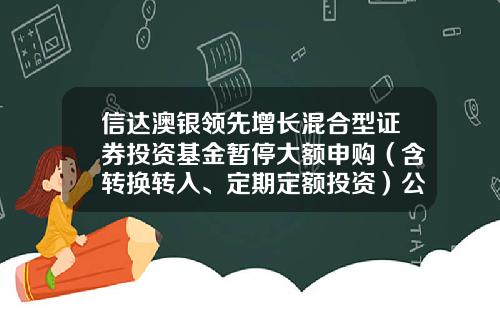 信达澳银领先增长混合型证券投资基金暂停大额申购（含转换转入、定期定额投资）公告-信达领先基金