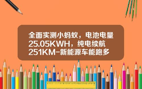 全面实测小蚂蚁，电池电量25.05KWH，纯电续航251KM-新能源车能跑多少公里【新闻】