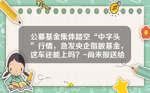 公募基金集体踏空“中字头”行情，急发央企指数基金，这车还能上吗？-尚未报送给基金公司【新闻】.
