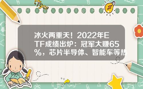 冰火两重天！2022年ETF成绩出炉：冠军大赚65%，芯片半导体、智能车等热门赛道普跌，更有2只ETF亏超40%-et基金【新闻】