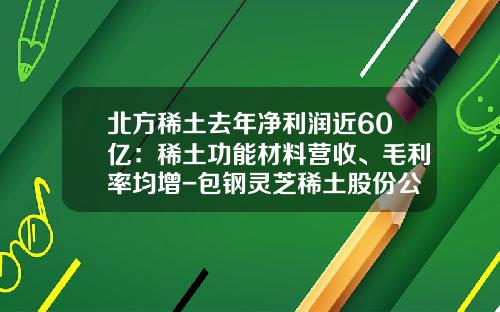 北方稀土去年净利润近60亿：稀土功能材料营收、毛利率均增-包钢灵芝稀土股份公司
