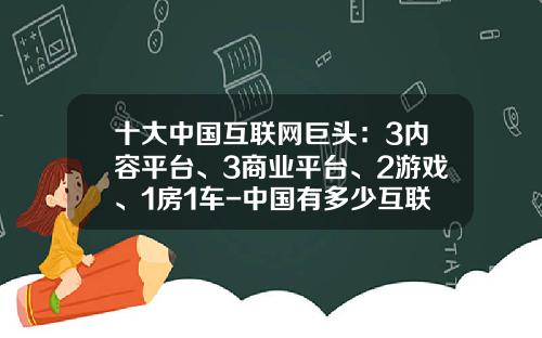 十大中国互联网巨头：3内容平台、3商业平台、2游戏、1房1车-中国有多少互联网企业【新闻】