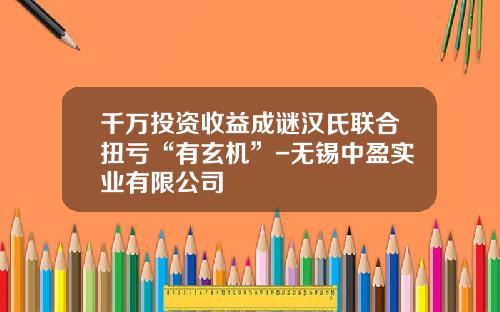千万投资收益成谜汉氏联合扭亏“有玄机”-无锡中盈实业有限公司
