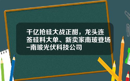 千亿抢硅大战正酣，龙头连签硅料大单、新卖家南玻登场-南玻光伏科技公司