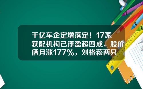 千亿车企定增落定！17家获配机构已浮盈超四成，股价俩月涨177%，刘格菘两只基金重仓-周转基金【新闻】