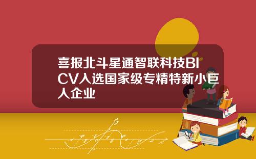 喜报北斗星通智联科技BICV入选国家级专精特新小巨人企业