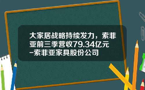 大家居战略持续发力，索菲亚前三季营收79.34亿元-索菲亚家具股份公司