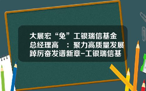 大展宏“兔”工银瑞信基金总经理高翀：聚力高质量发展踔厉奋发谱新章-工银瑞信基金管理