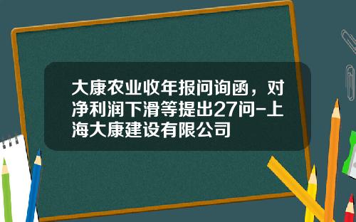 大康农业收年报问询函，对净利润下滑等提出27问-上海大康建设有限公司