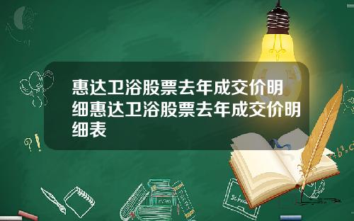 惠达卫浴股票去年成交价明细惠达卫浴股票去年成交价明细表
