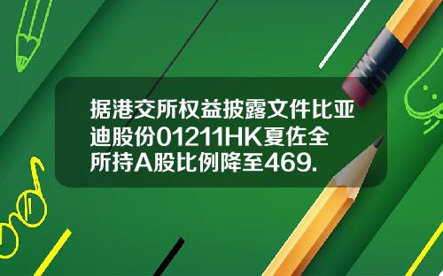 据港交所权益披露文件比亚迪股份01211HK夏佐全所持A股比例降至469.
