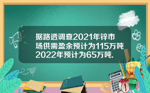 据路透调查2021年锌市场供需盈余预计为115万吨2022年预计为65万吨.