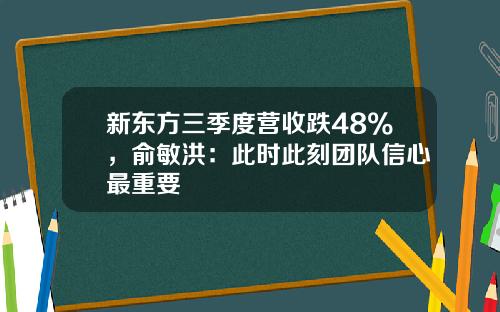 新东方三季度营收跌48%，俞敏洪：此时此刻团队信心最重要
