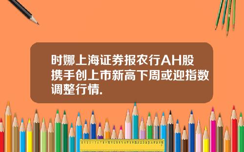 时娜上海证券报农行AH股携手创上市新高下周或迎指数调整行情.