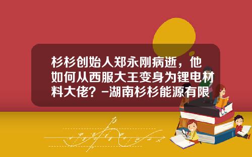 杉杉创始人郑永刚病逝，他如何从西服大王变身为锂电材料大佬？-湖南杉杉能源有限公司