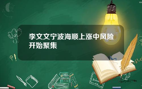 李文文宁波海顺上涨中风险开始聚集