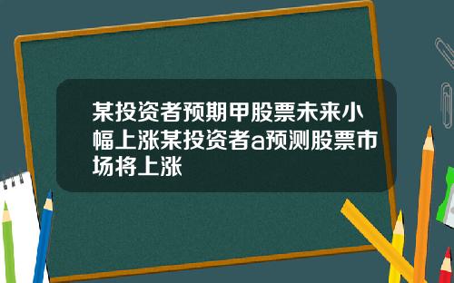 某投资者预期甲股票未来小幅上涨某投资者a预测股票市场将上涨