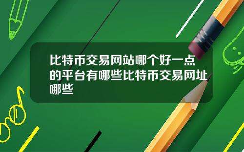 比特币交易网站哪个好一点的平台有哪些比特币交易网址哪些