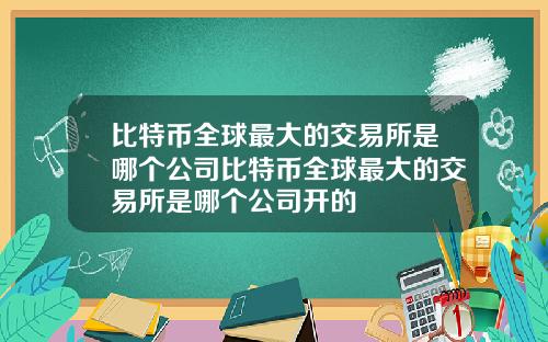 比特币全球最大的交易所是哪个公司比特币全球最大的交易所是哪个公司开的