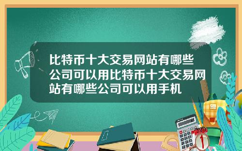 比特币十大交易网站有哪些公司可以用比特币十大交易网站有哪些公司可以用手机