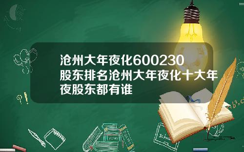 沧州大年夜化600230股东排名沧州大年夜化十大年夜股东都有谁