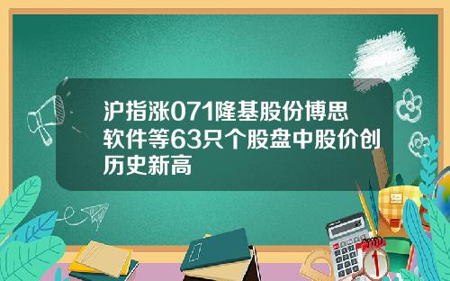 沪指涨071隆基股份博思软件等63只个股盘中股价创历史新高