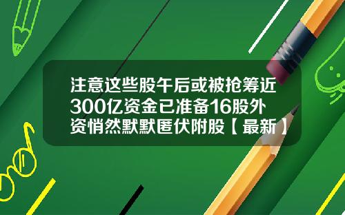 注意这些股午后或被抢筹近300亿资金已准备16股外资悄然默默匿伏附股【最新】