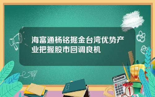 海富通杨铭掘金台湾优势产业把握股市回调良机