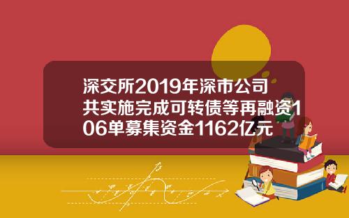 深交所2019年深市公司共实施完成可转债等再融资106单募集资金1162亿元