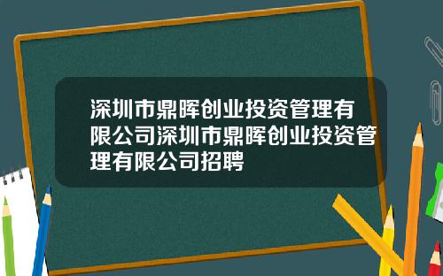 深圳市鼎晖创业投资管理有限公司深圳市鼎晖创业投资管理有限公司招聘