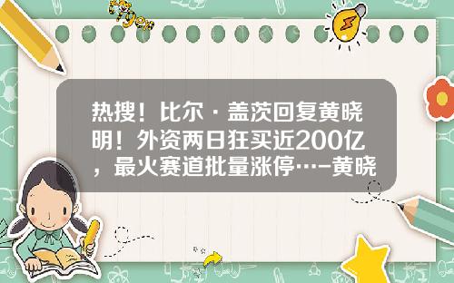 热搜！比尔·盖茨回复黄晓明！外资两日狂买近200亿，最火赛道批量涨停…-黄晓明持有的股票资讯