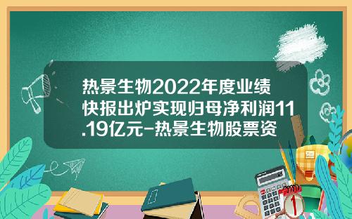 热景生物2022年度业绩快报出炉实现归母净利润11.19亿元-热景生物股票资讯