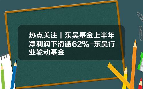 热点关注丨东吴基金上半年净利润下滑逾62%-东吴行业轮动基金