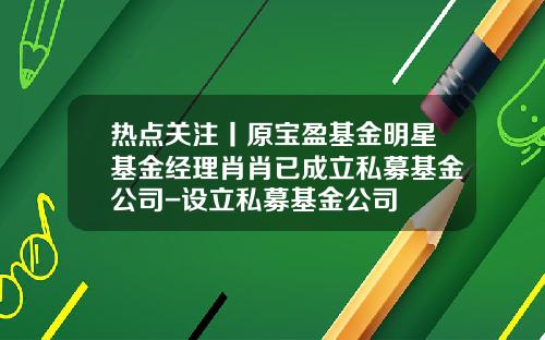 热点关注丨原宝盈基金明星基金经理肖肖已成立私募基金公司-设立私募基金公司