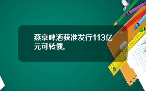 燕京啤酒获准发行113亿元可转债.