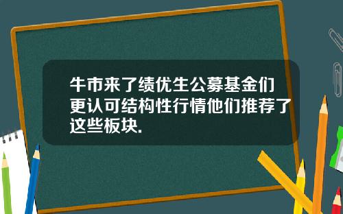 牛市来了绩优生公募基金们更认可结构性行情他们推荐了这些板块.