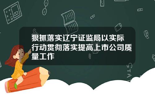 狠抓落实辽宁证监局以实际行动贯彻落实提高上市公司质量工作