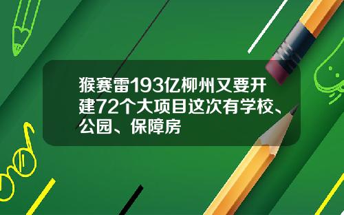 猴赛雷193亿柳州又要开建72个大项目这次有学校、公园、保障房