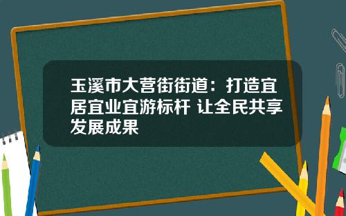 玉溪市大营街街道：打造宜居宜业宜游标杆 让全民共享发展成果