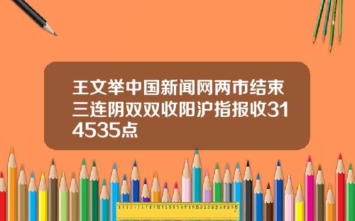 王文举中国新闻网两市结束三连阴双双收阳沪指报收314535点