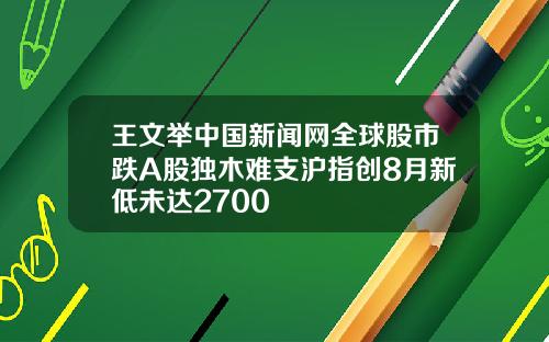 王文举中国新闻网全球股市跌A股独木难支沪指创8月新低未达2700
