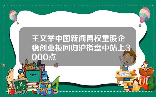 王文举中国新闻网权重股企稳创业板回归沪指盘中站上3000点