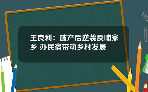 王良利：破产后逆袭反哺家乡 办民宿带动乡村发展